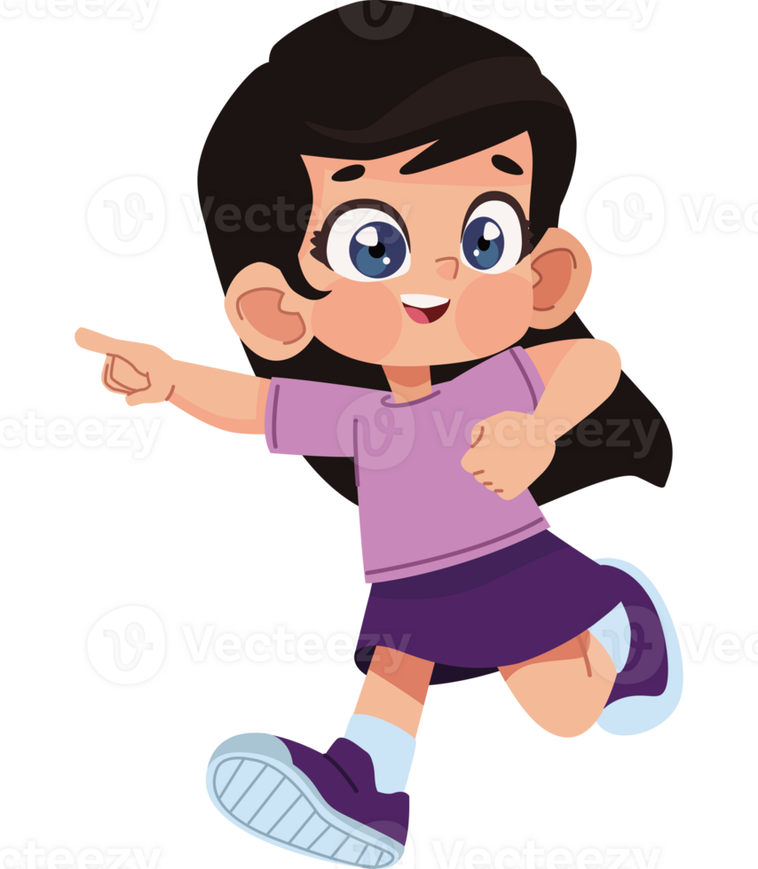 Cartoon girl running with her hand up png