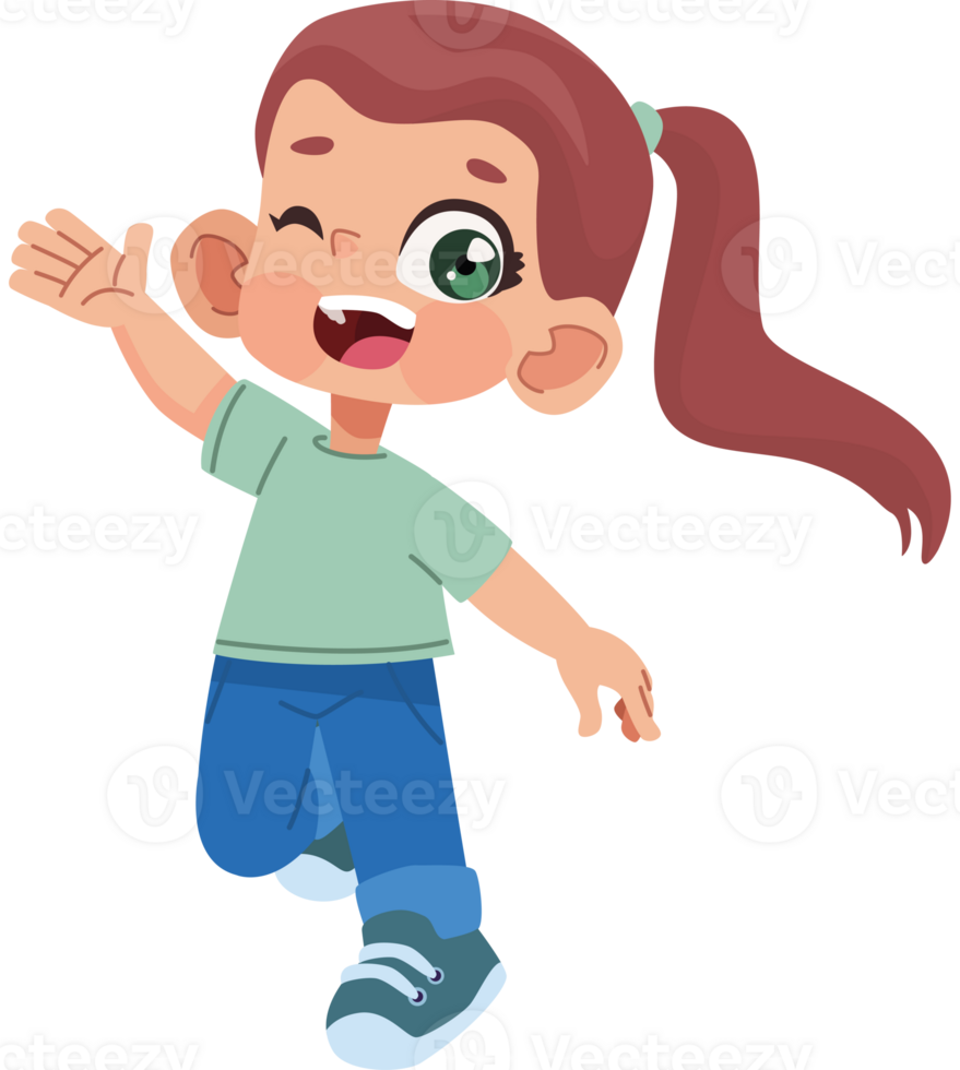 A cartoon girl waving her hand png