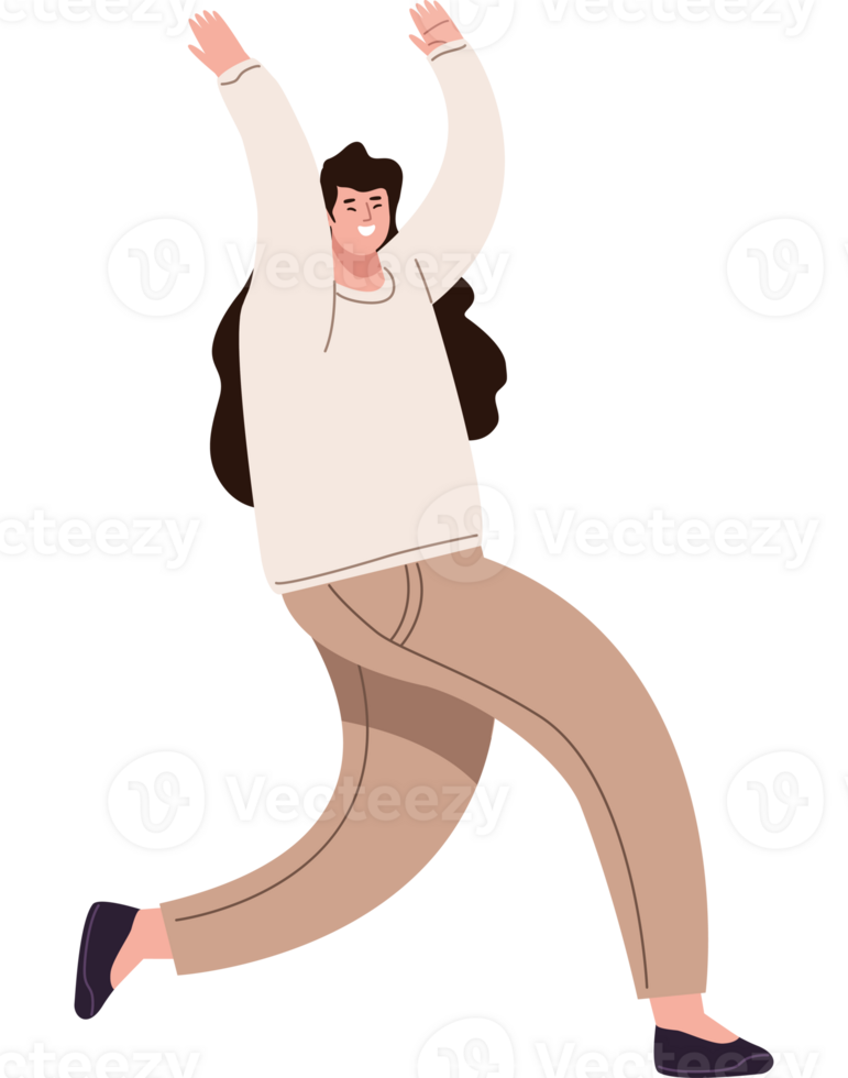 A cartoon woman jumping up and down png