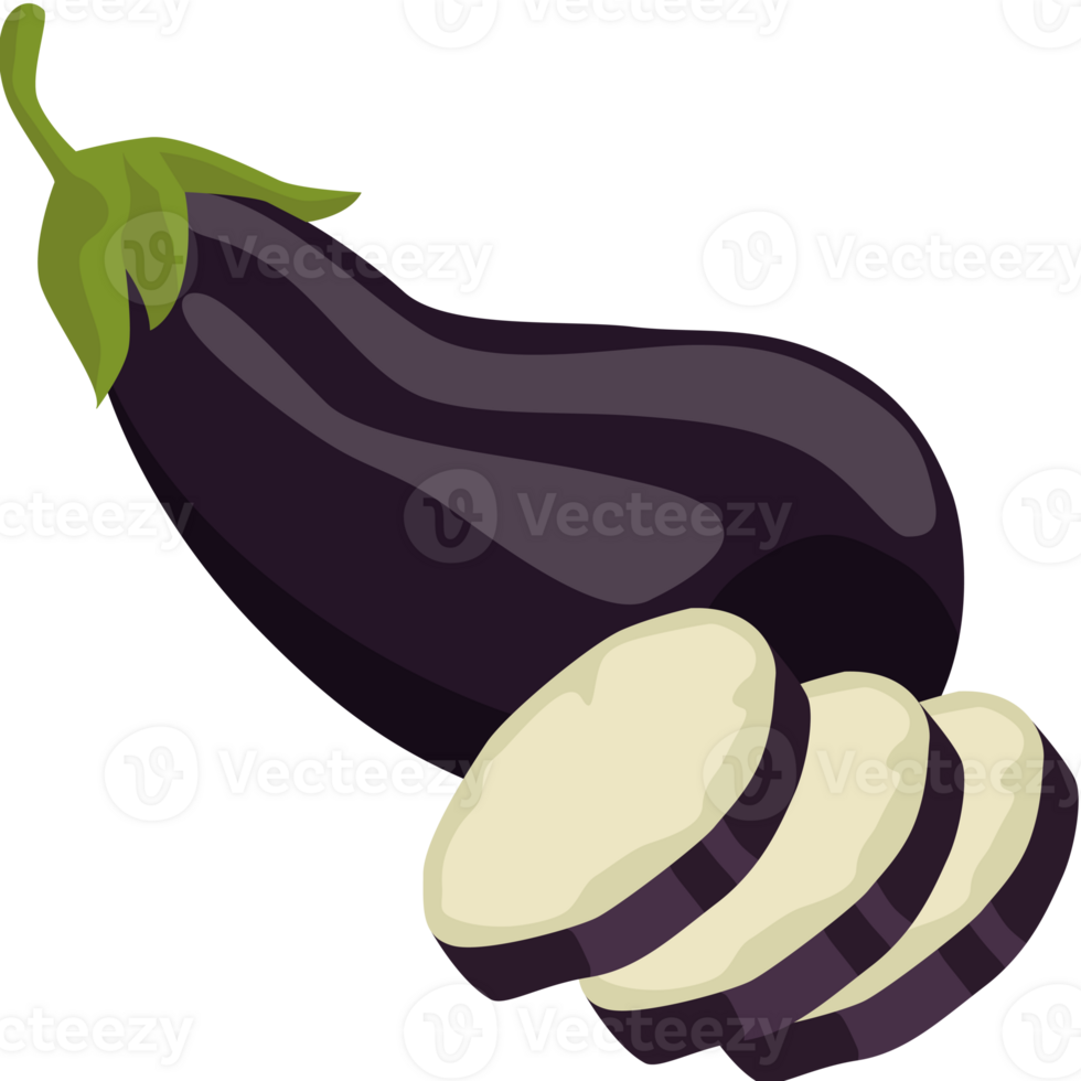 Eggplant and sliced slices on a black background png