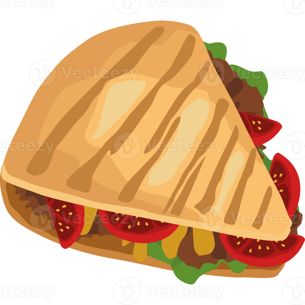 A grilled sandwich with tomatoes and lettuce png