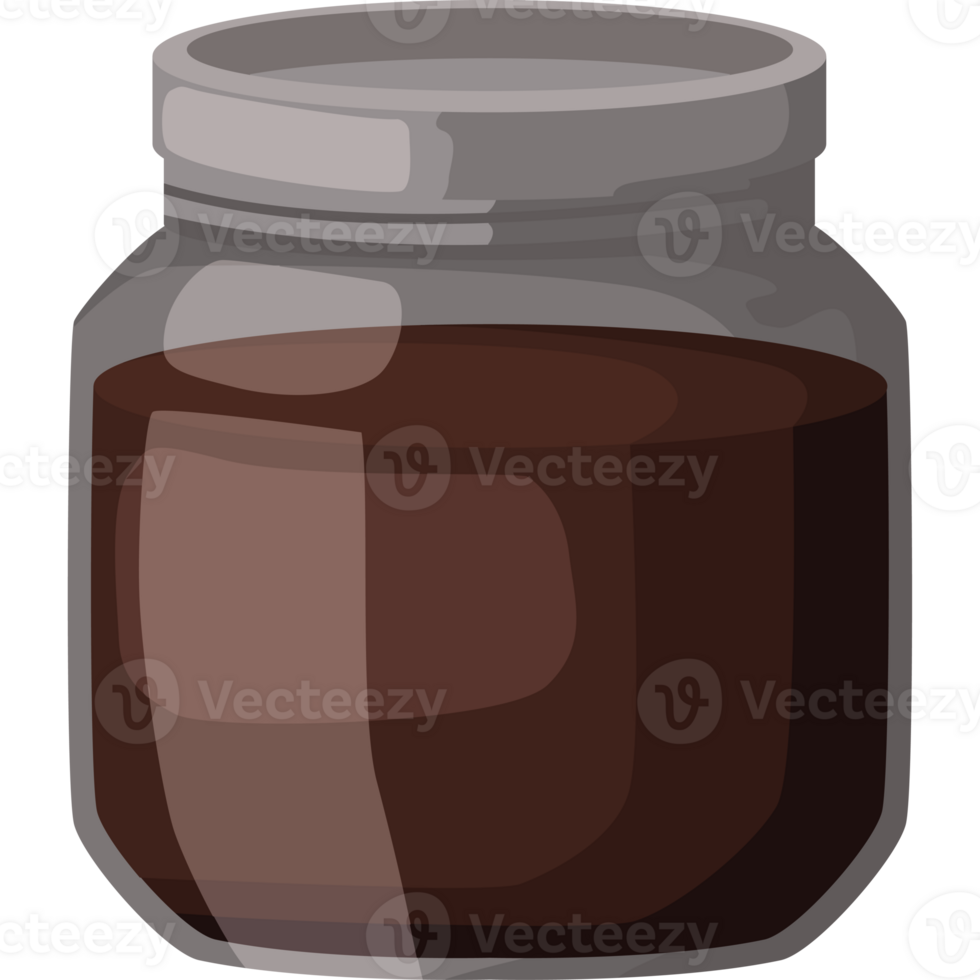 A jar of chocolate sauce on a black background png