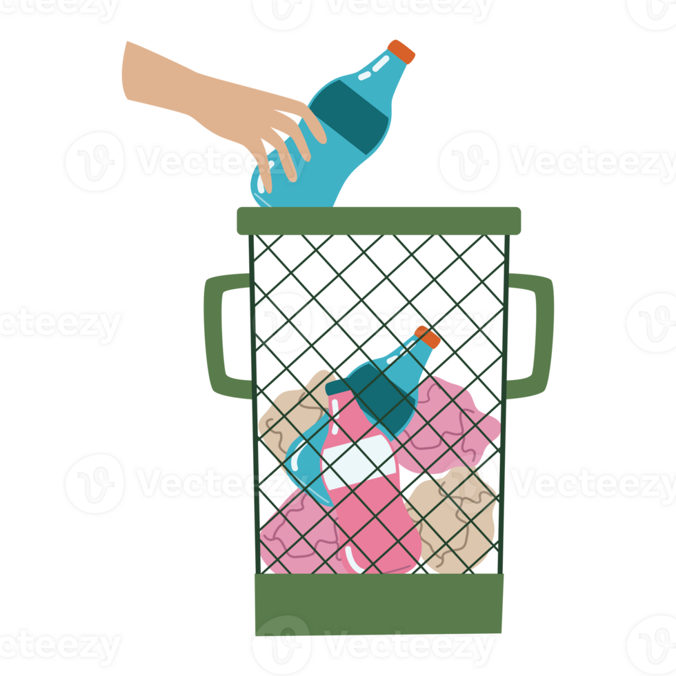 A hand picking up trash in a trash can png