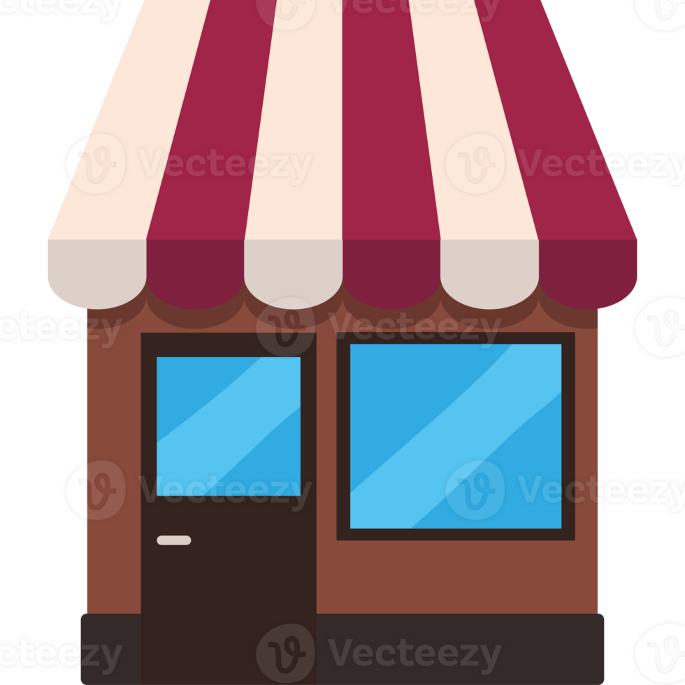 A small shop with a red and white awning png