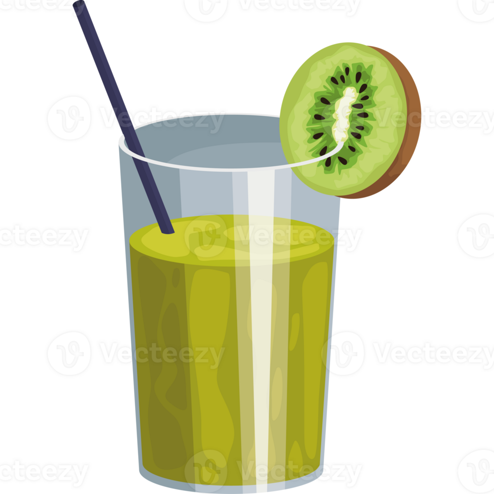 Kiwi juice in a glass with a straw png