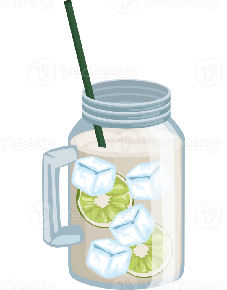 A jar of ice cream with lime slices and a straw png
