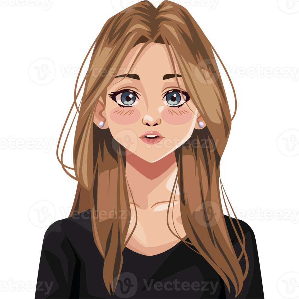 Cartoon girl with long hair and blue eyes png