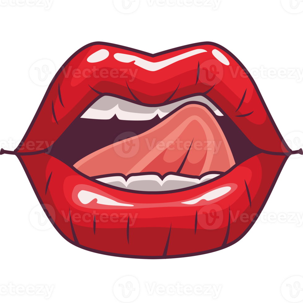 un' rosso labbra con un' lingua attaccare su png