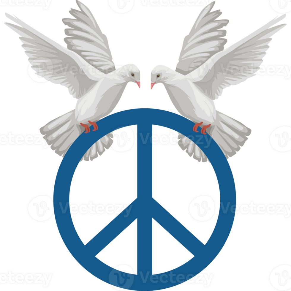 Two white doves are standing on top of a peace sign png