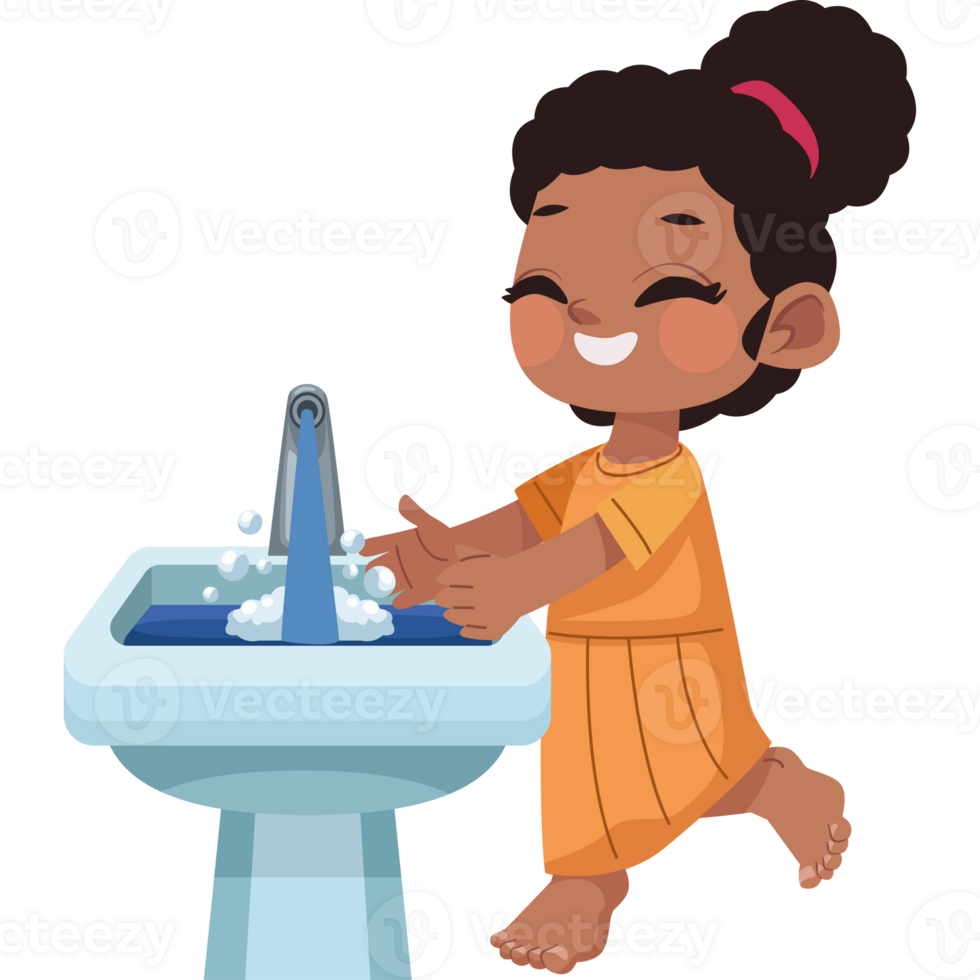 A cartoon girl washing her hands in a sink png