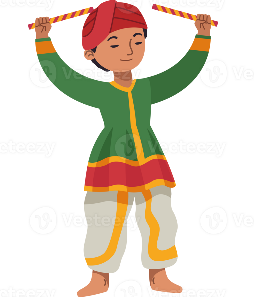 Indian boy dancing with a stick png