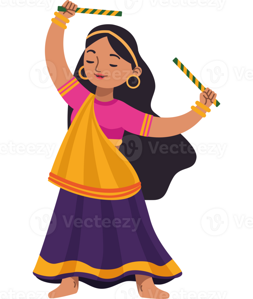 Indian girl dancing with a stick png