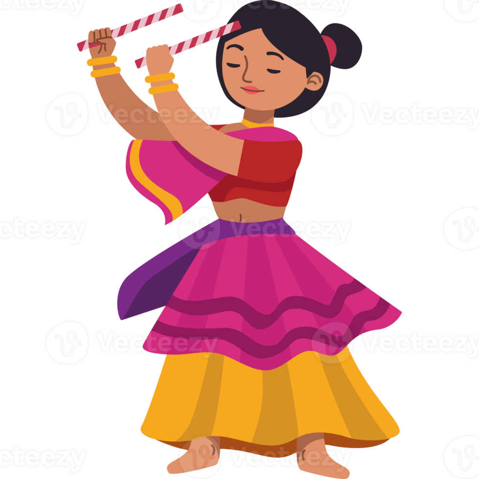 Indian girl dancing with a stick png