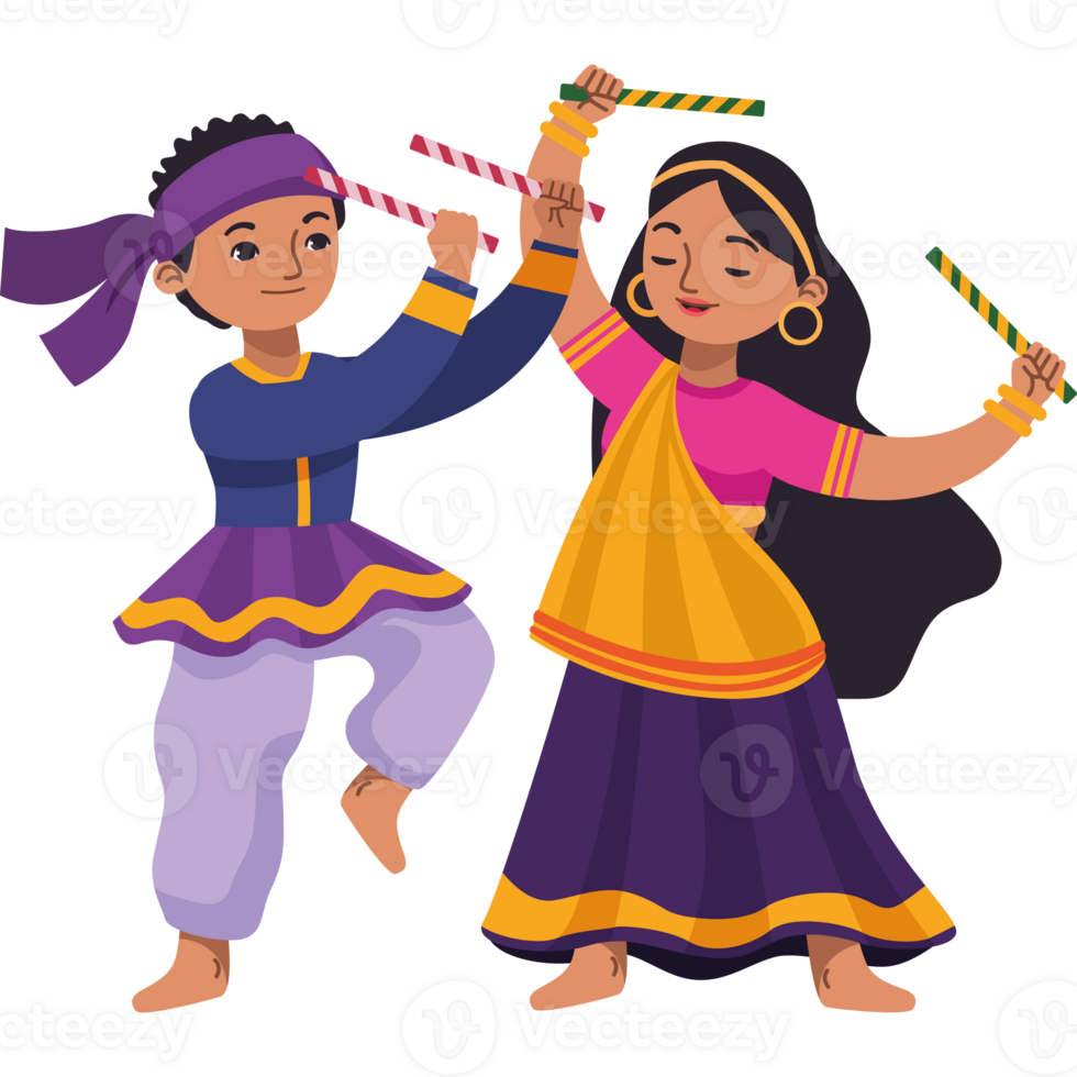 Indian couple dancing with sticks png