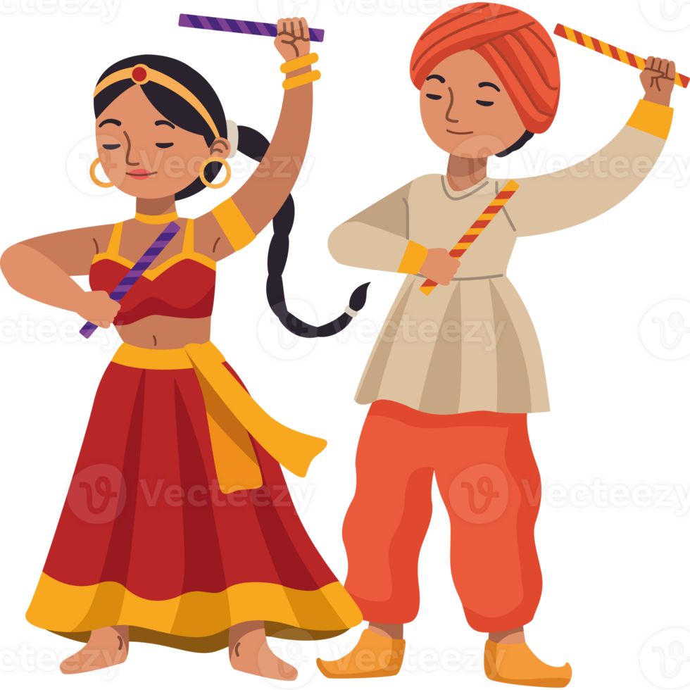Indian couple dancing with sticks png