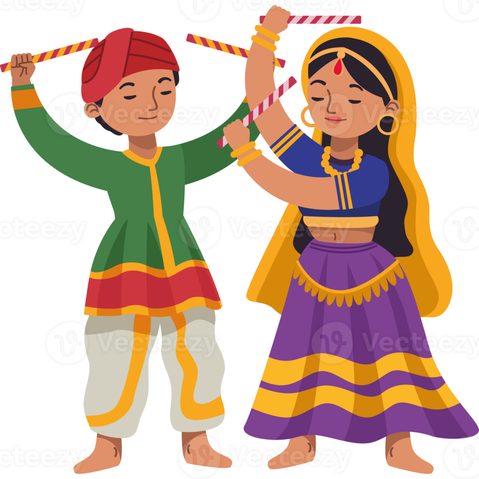 Indian couple dancing with sticks png