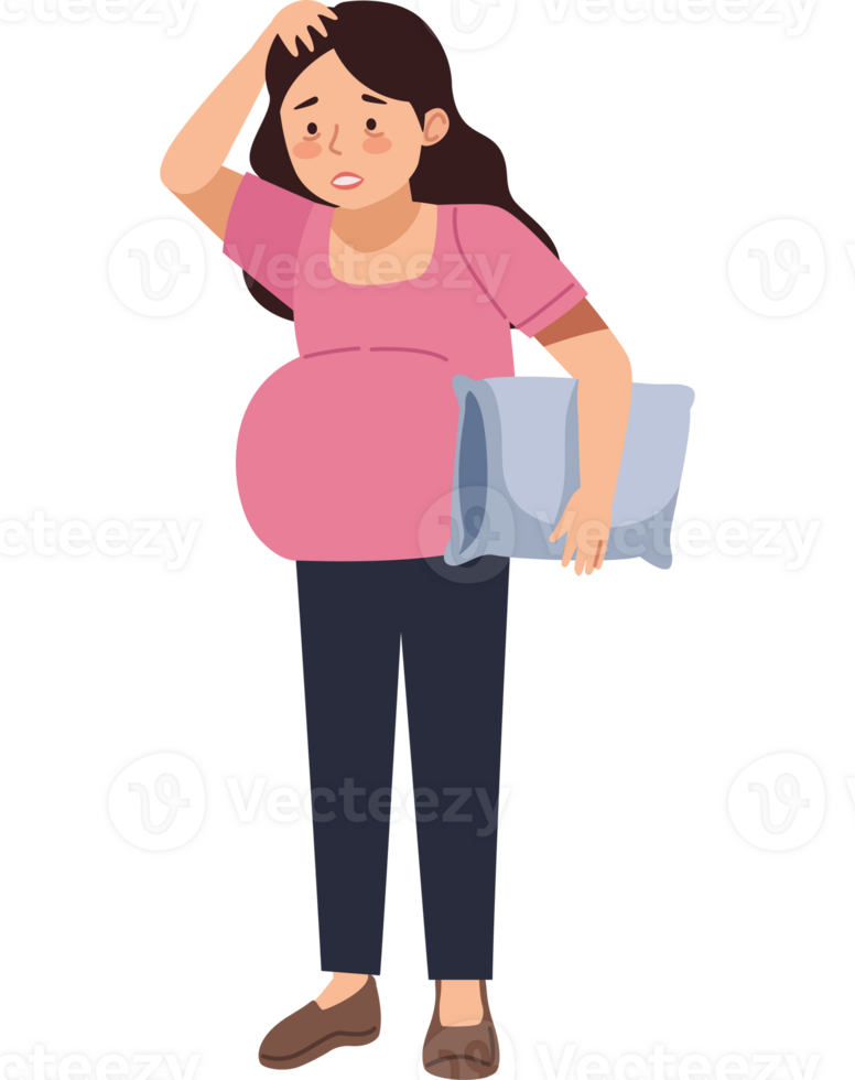 Pregnant woman with a pillow and a headache png