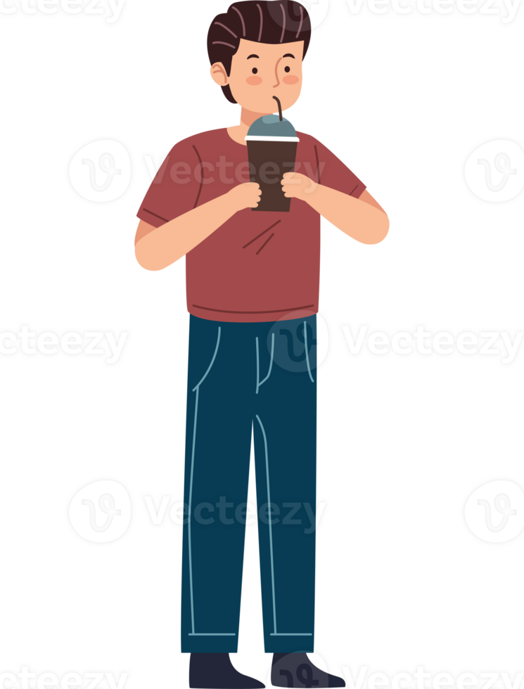 Man drinking coffee illustration png