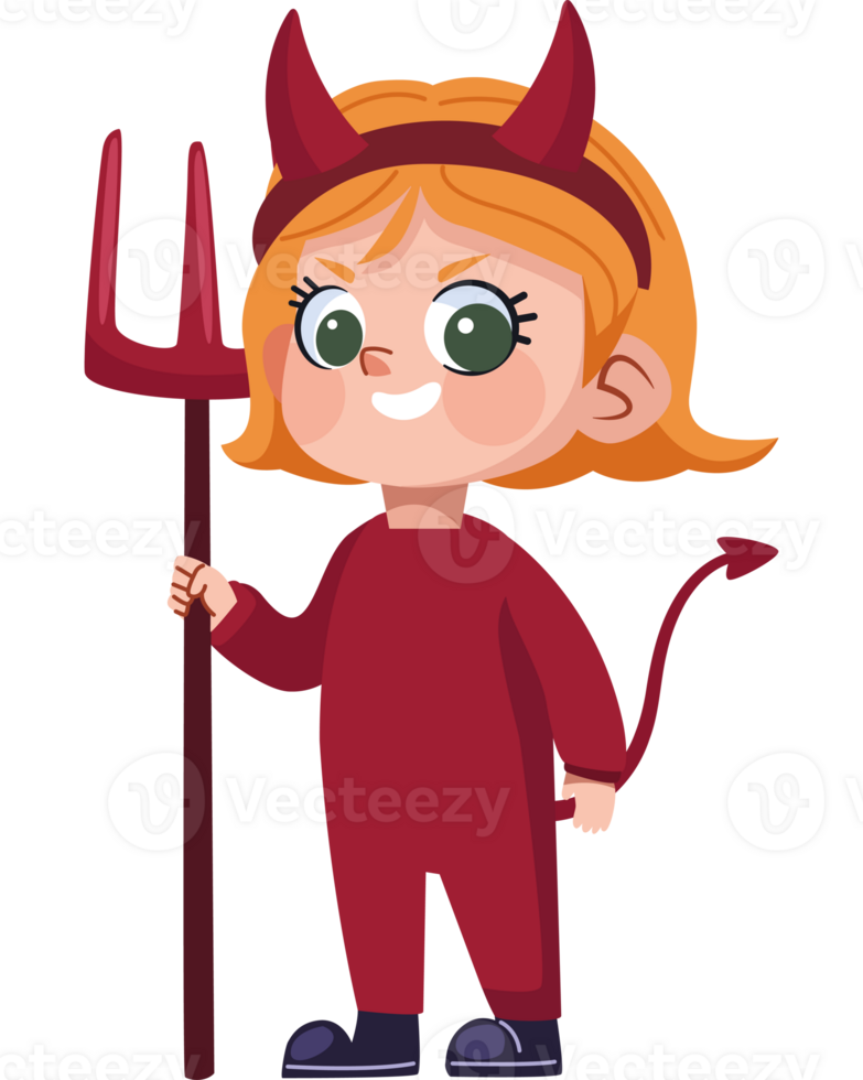 A cartoon girl dressed as a devil holding a pitchfork png