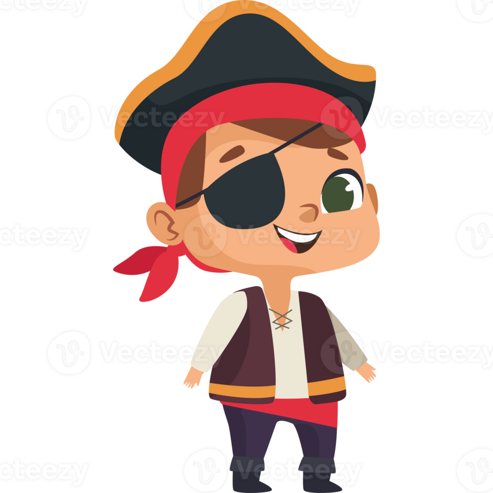 Cartoon pirate boy with eye patch png