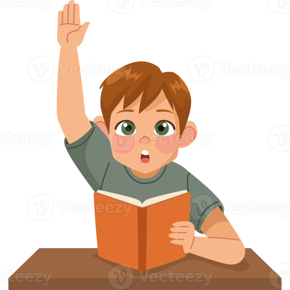 A boy is raising his hand to answer a question png