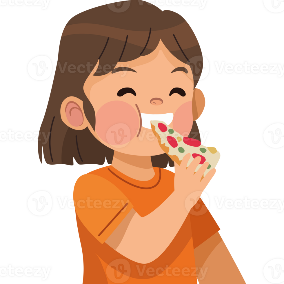 A girl eating a slice of pizza png