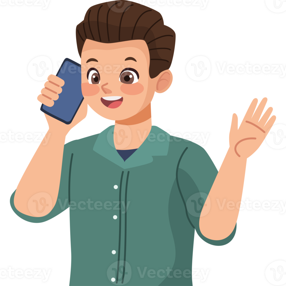 A man talking on the phone and waving png