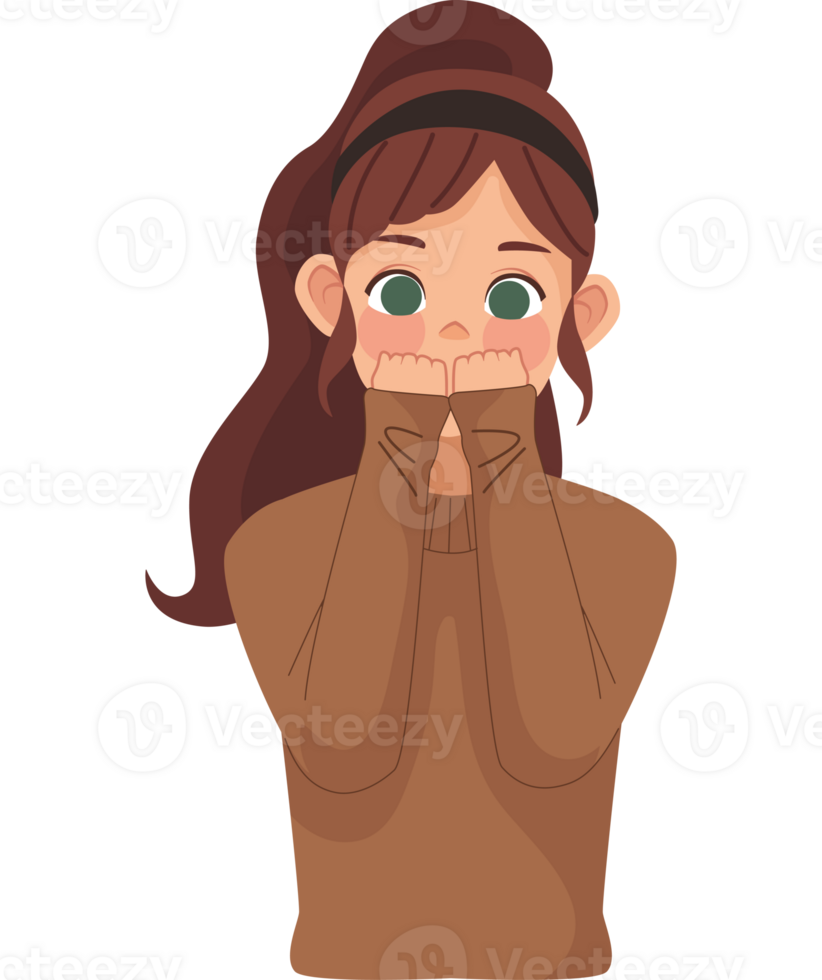 A girl covering her mouth with her hands png