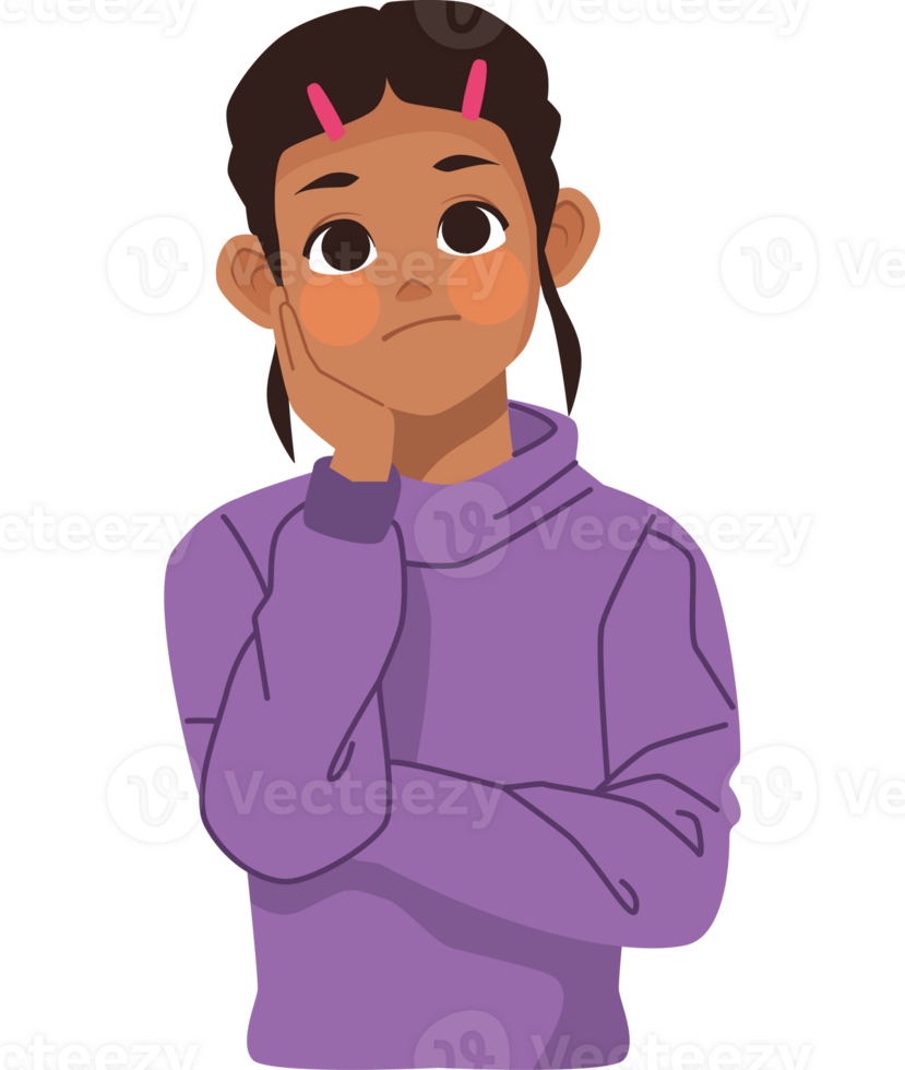 A cartoon girl with her hand on her chin png