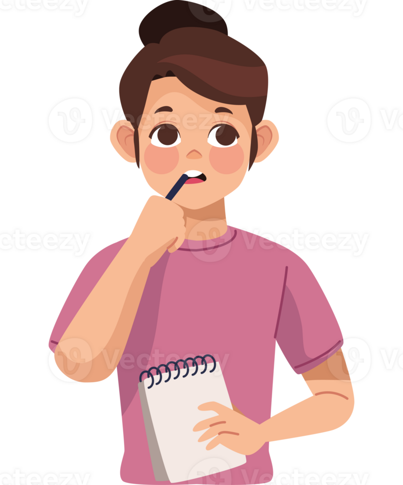 A girl holding a notebook and a pen png