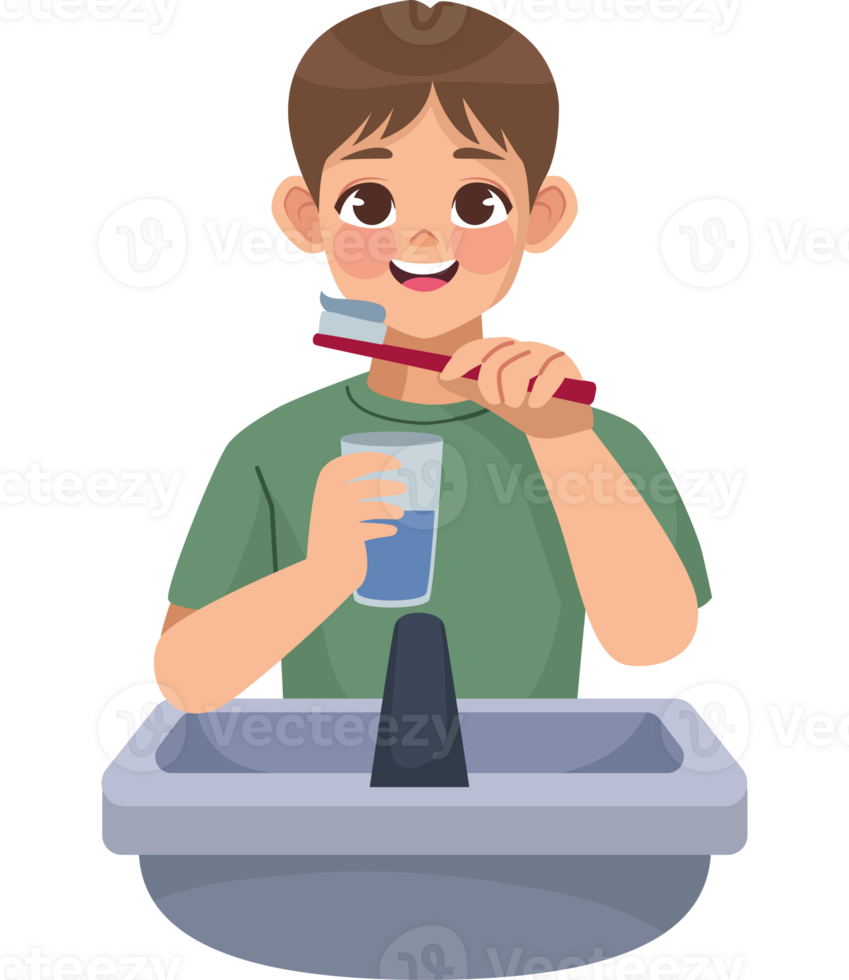 A boy brushing his teeth with a toothbrush png