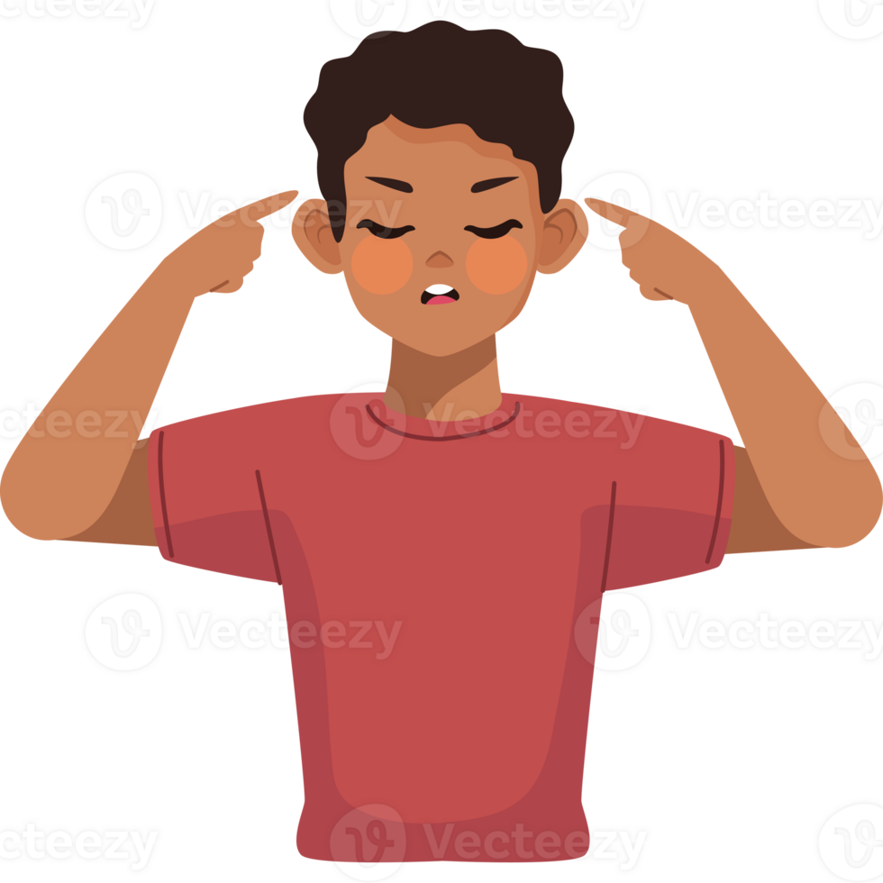 A boy is making a face with his hands on his ears png