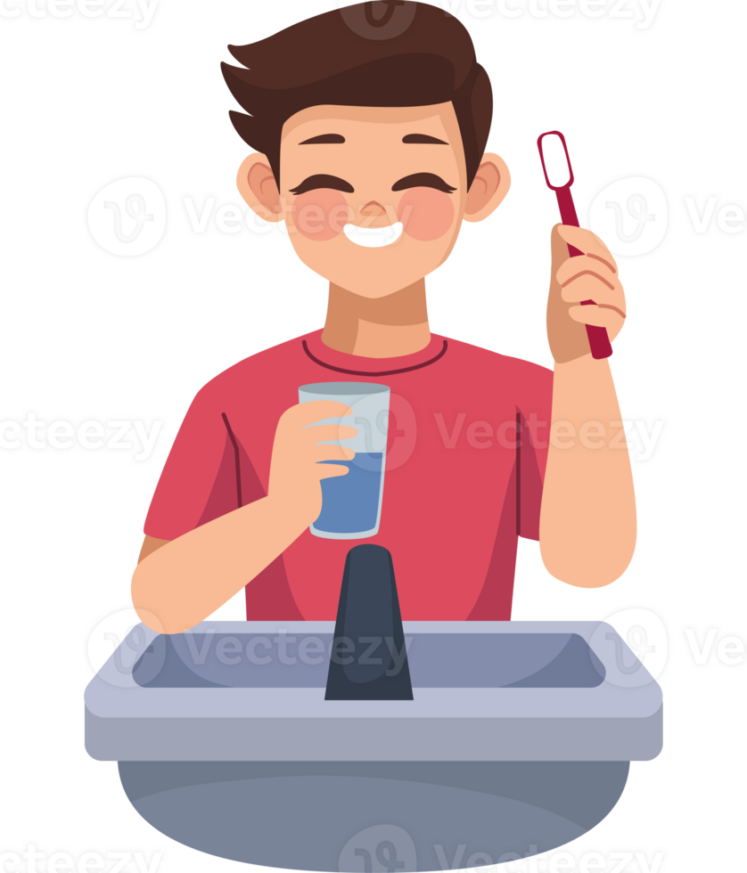 A man is brushing his teeth with a toothbrush png
