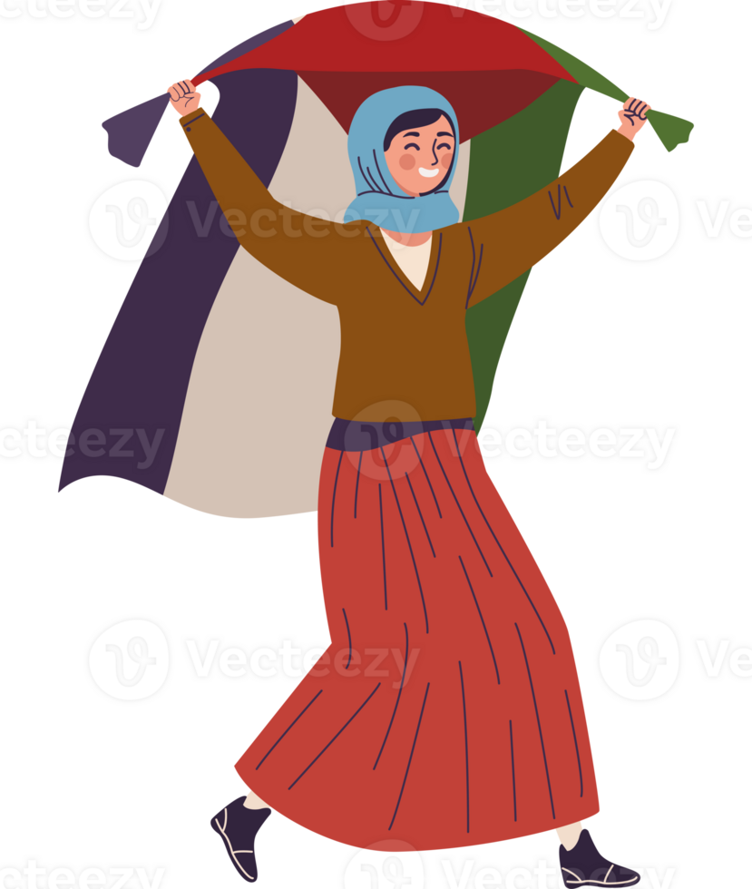 A woman holding a flag and walking png