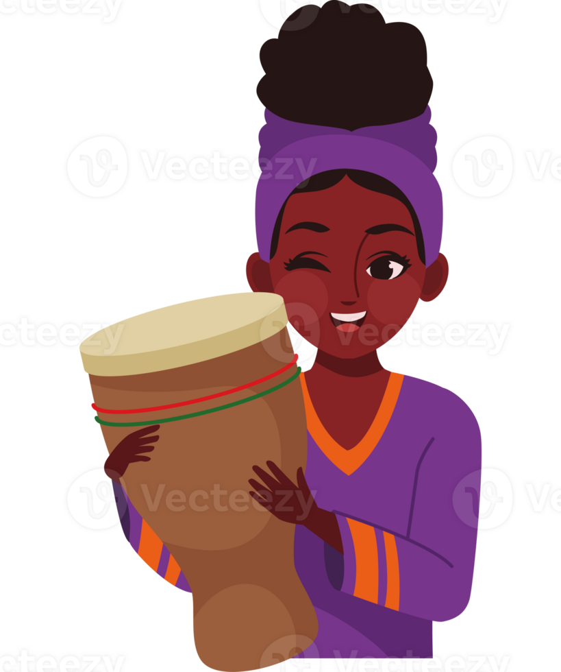 An animated black girl holding a drum png
