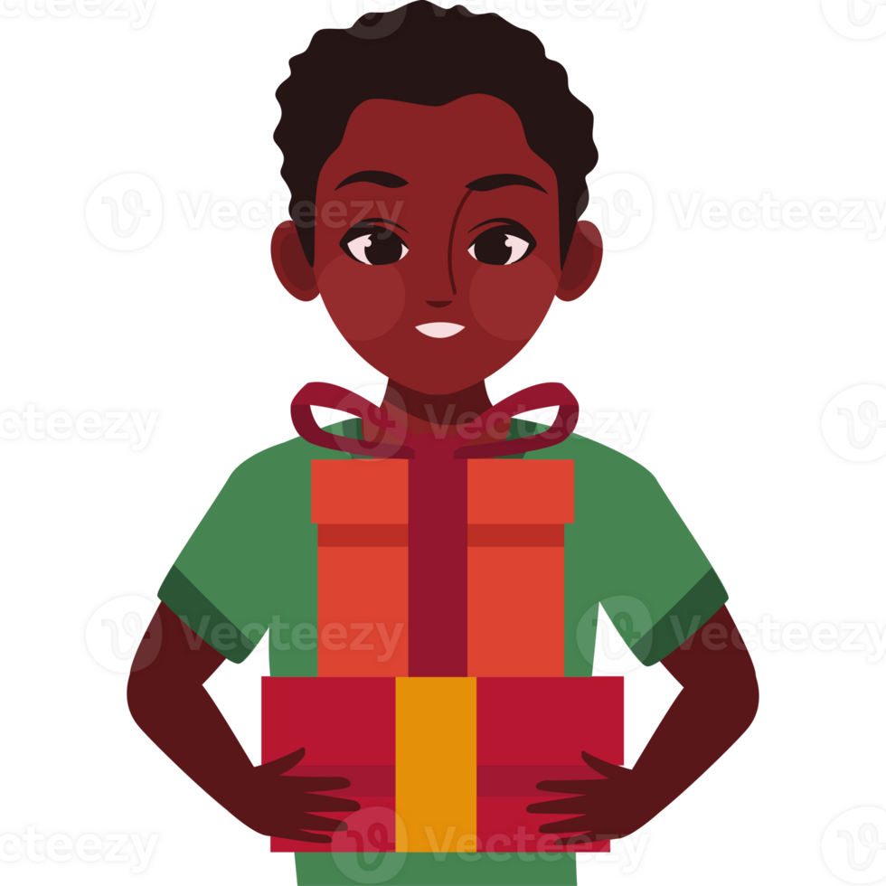 A black boy holding a gift box png
