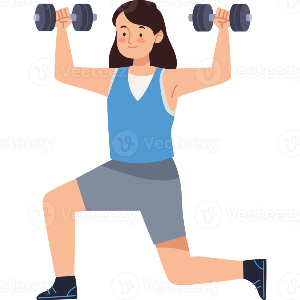 A woman is doing squats with dumbbells png
