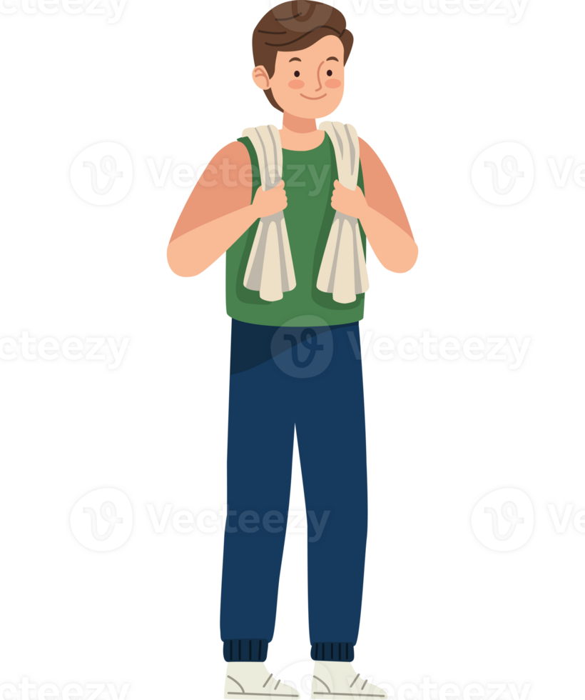 A man is standing with a towel on his shoulder png