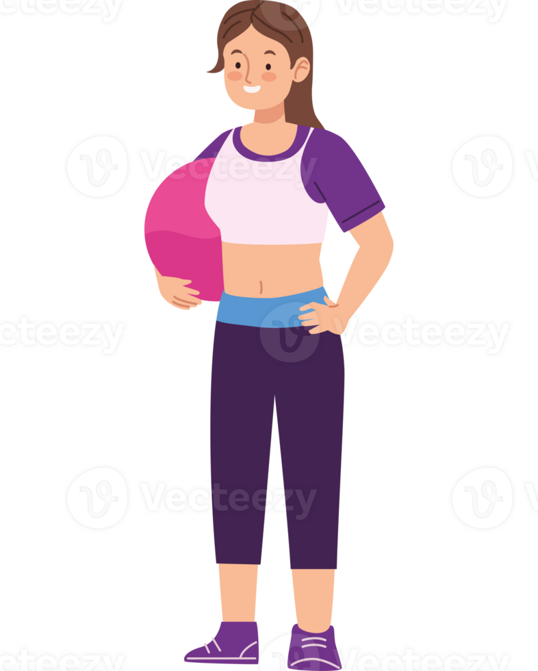 A cartoon woman holding a pink ball png