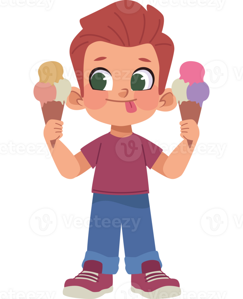 A boy holding two ice cream cones png