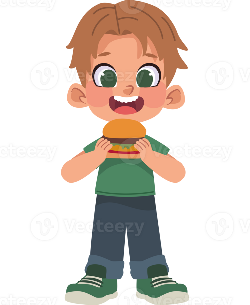 Boy eating hamburger clipart png