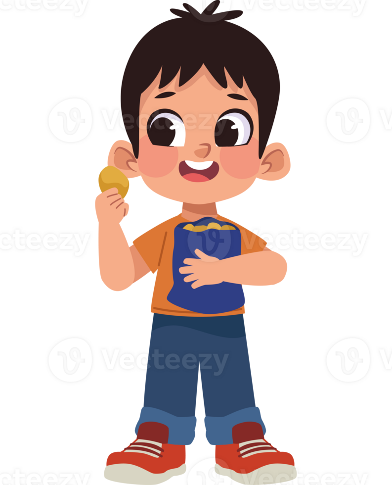 Boy eating potato chips png