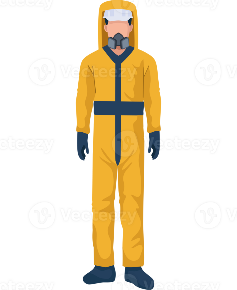 A man in a yellow coverall and gas mask png
