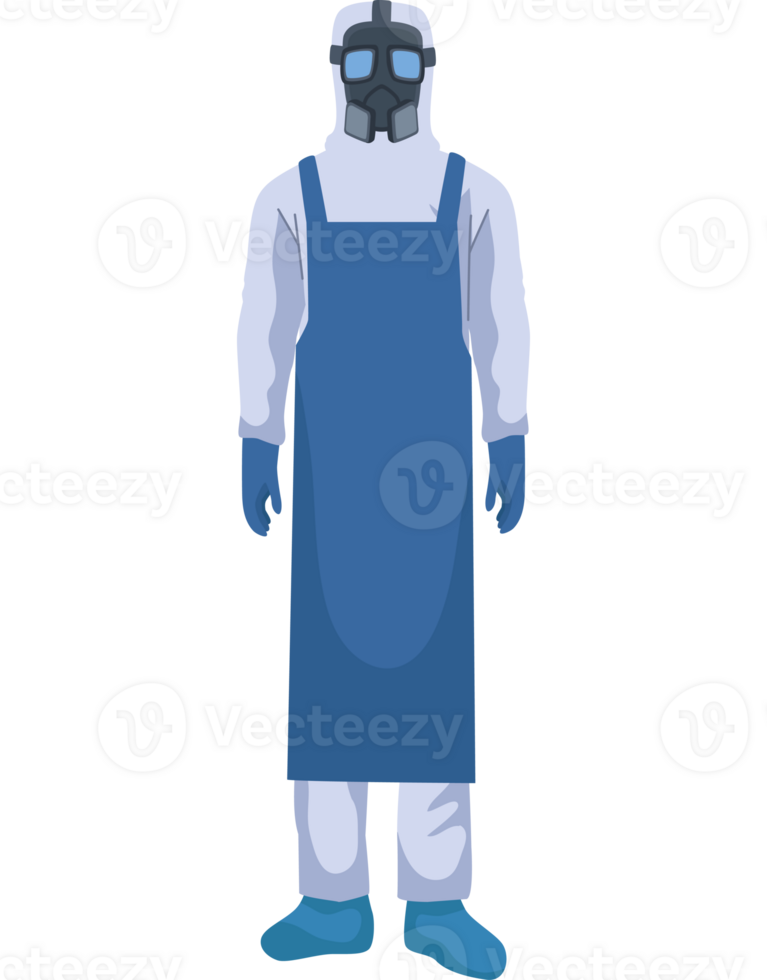 A man in a blue overalls and a gas mask png