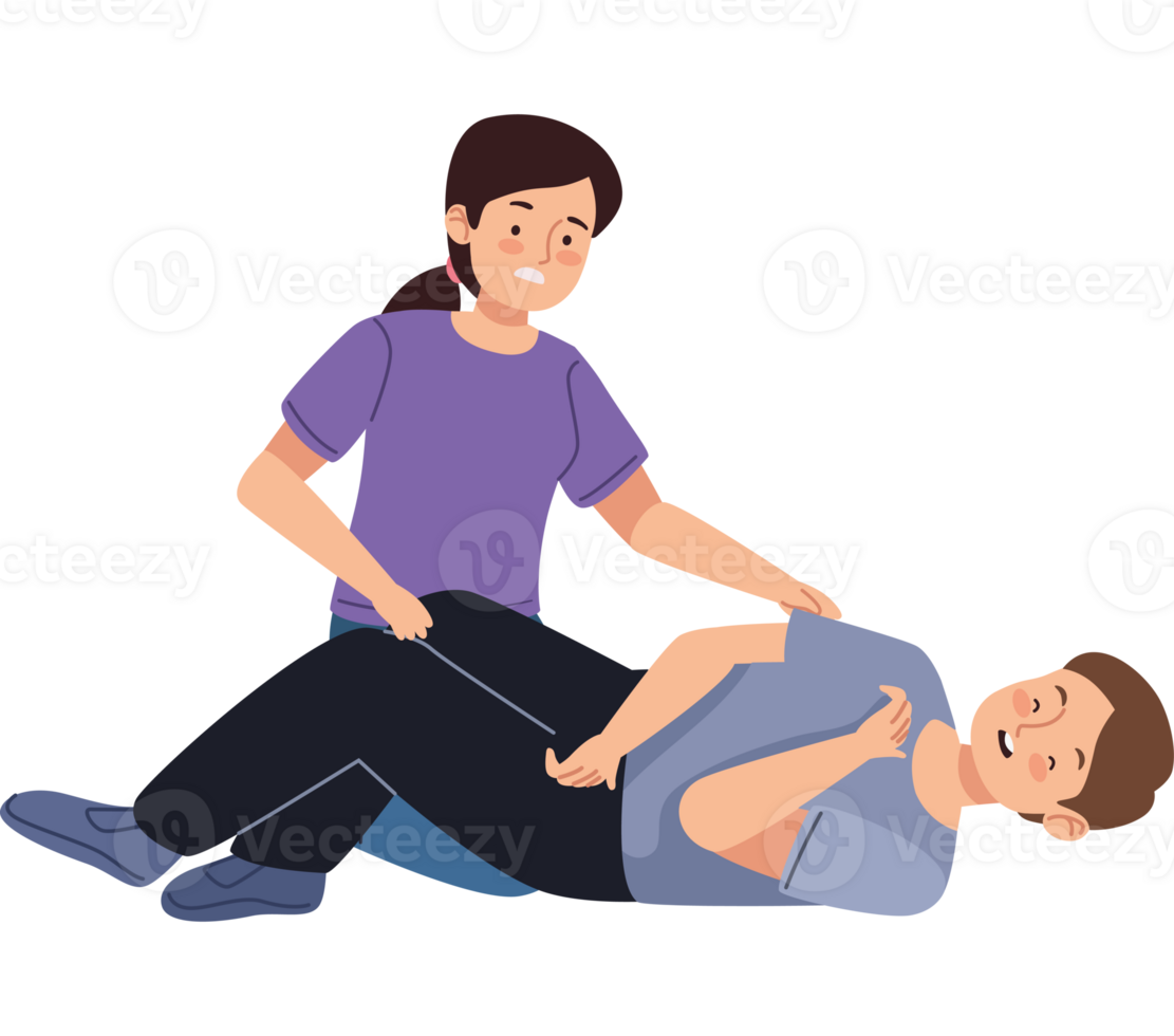 A woman is helping a man to get up png