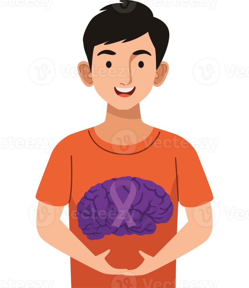 A man holding a purple ribbon in his hands with a brain png