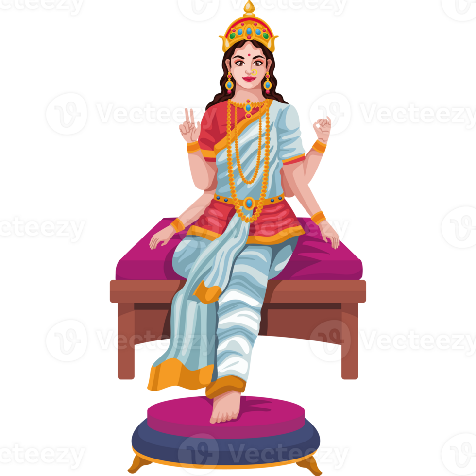 Indian goddess sitting on a chair with her hands up png