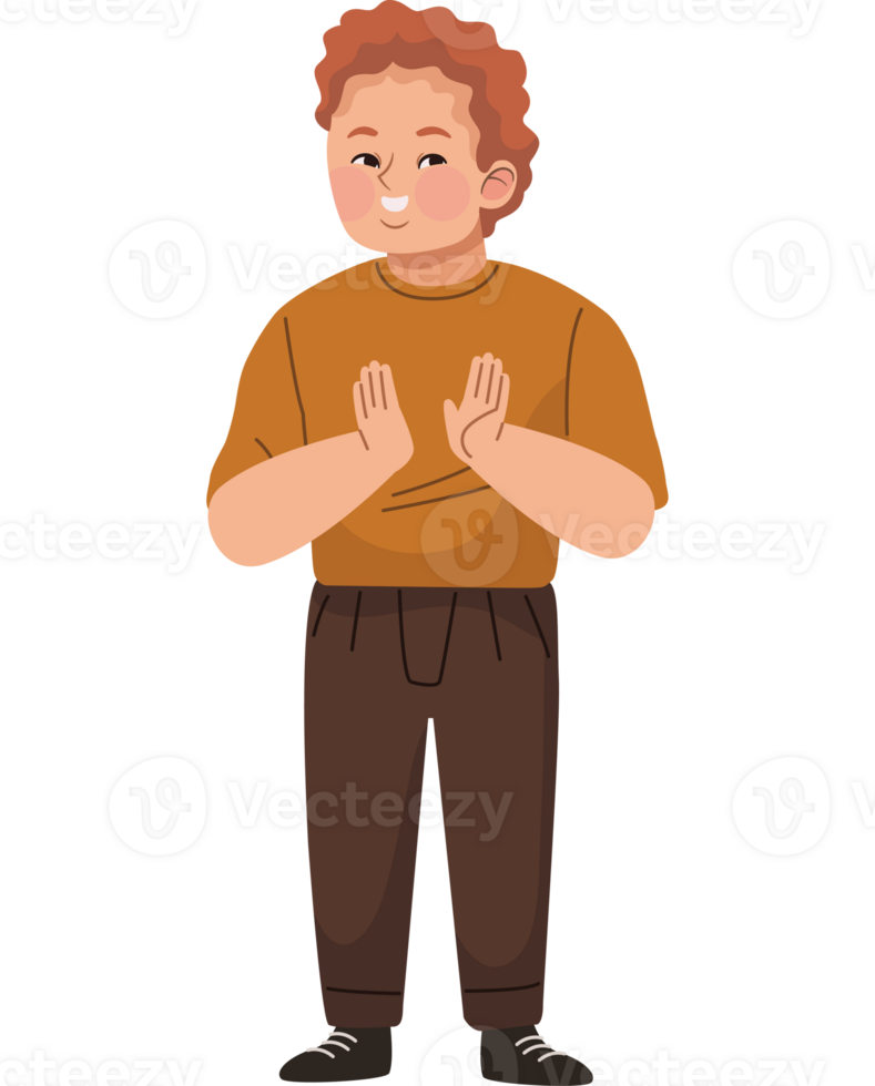 A cartoon boy with his hands up png