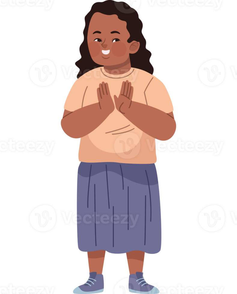 An illustration of a girl with her hands folded png