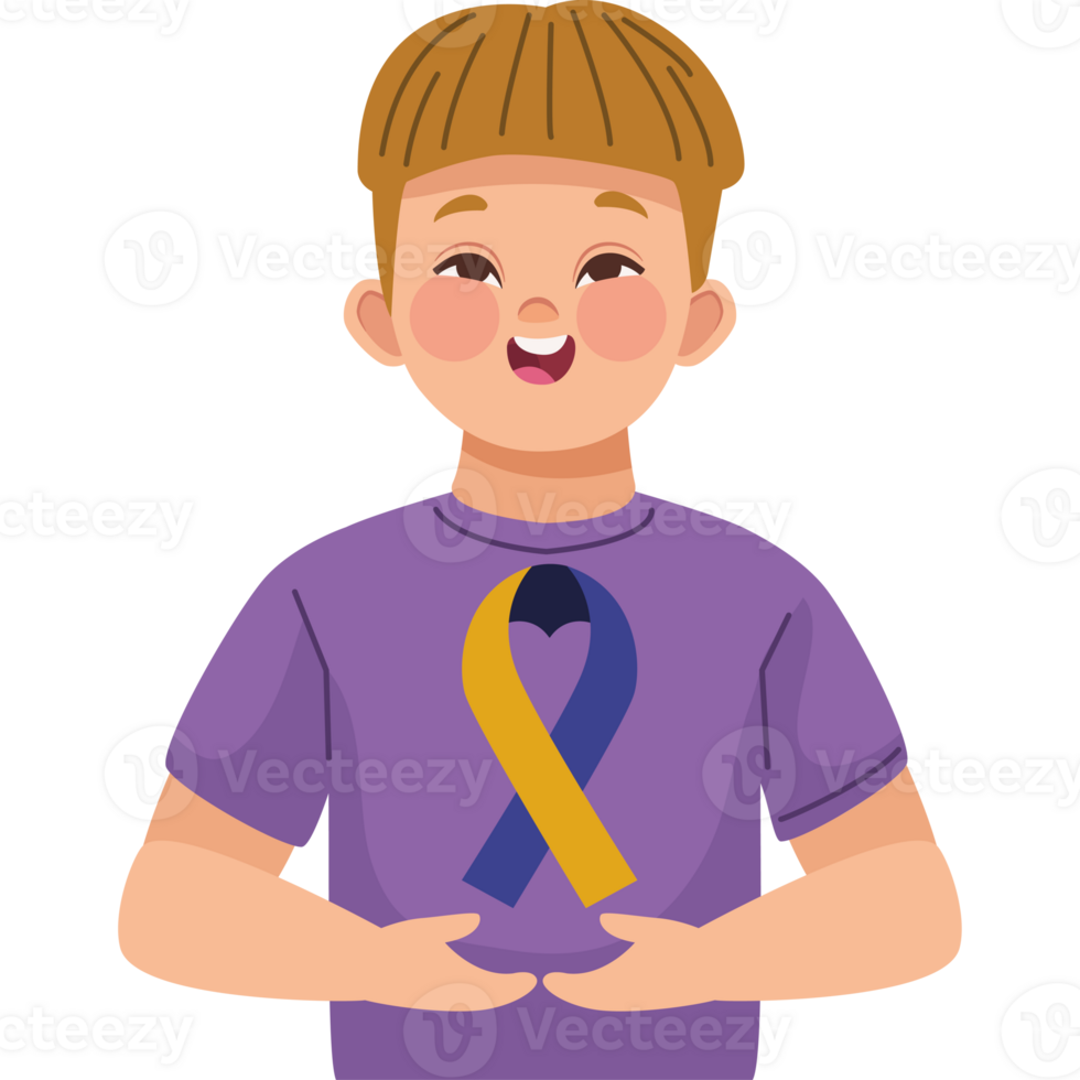A boy with a yellow ribbon on his shirt png